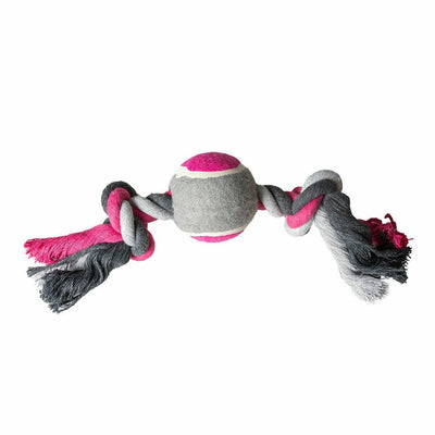 Tug Toy Knotted Cotton &amp; 2 Knots &amp; Tennis Ball 30cm Grey/Pink