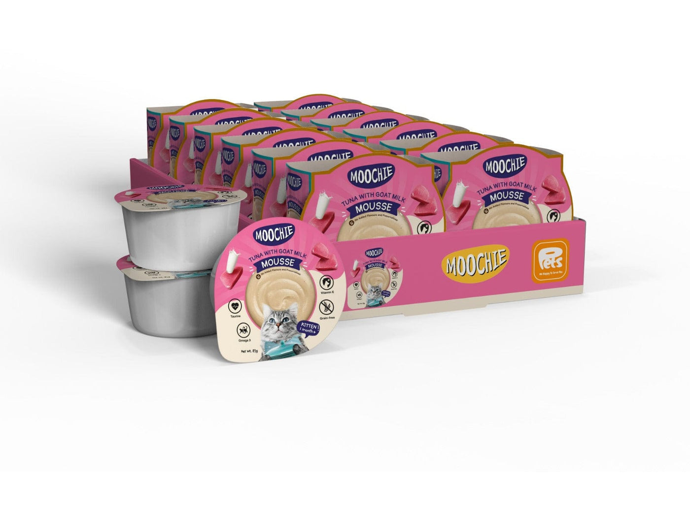 Tuna Mousse with Goat Milk cat treat, grain-free and made with premium chicken, tuna, and goat milk for a healthy coat and immune support