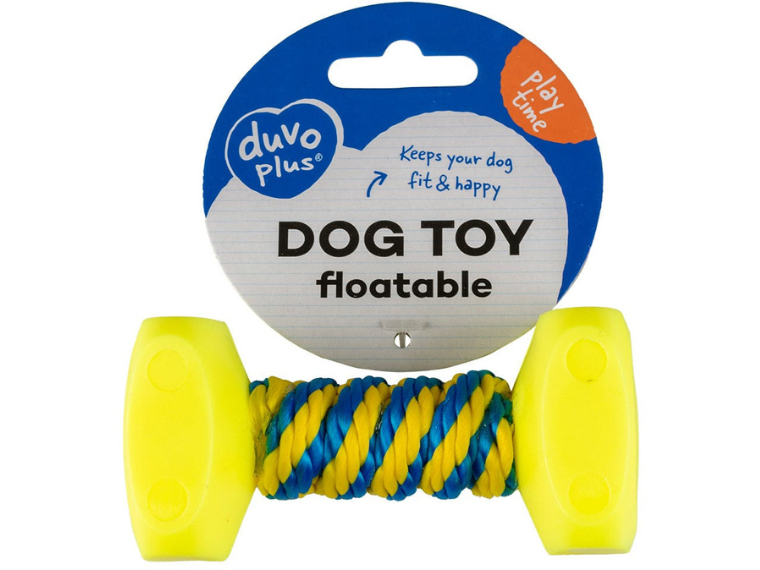 Dogtoy Dumbbell With Rope 14x7cm blue/yellow