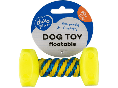 Dogtoy Dumbbell With Rope 14x7cm blue/yellow