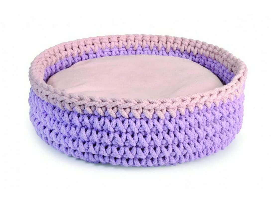 Round Woven Bed For Cats - 40Cm - Pink/Lilac