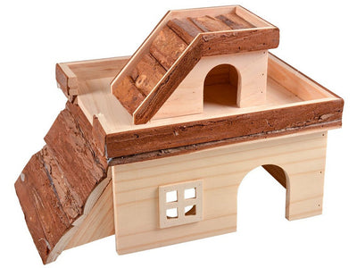 Wooden House with Roof in Bark
