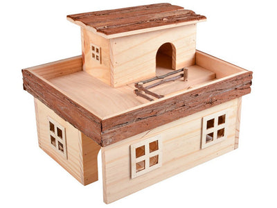 Wooden House with Roof in Bark for Rodents