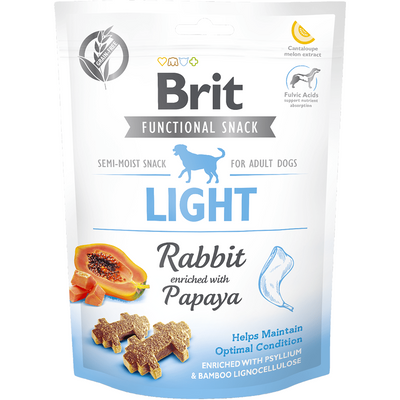 150g pack of grain-free semi-moist dog food, featuring rabbit and papaya, enriched with natural fibers, probiotics for digestion, antioxidants, and collagen for joint support—ideal for weight control