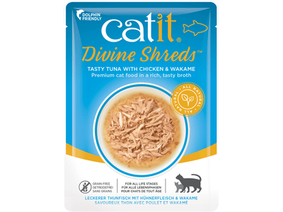 Catit Divine Shreds, Tuna with Chicken & Wakame 75g, 18pcs/box
