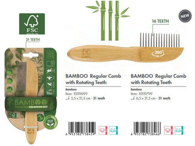 BAMBOO Regular Comb with Rotating Teeth